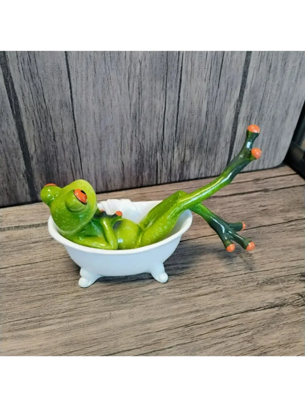 Frog Figurine Relaxing In Bathtub 6